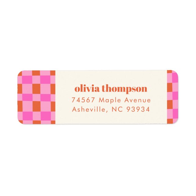 Abstrakt Checker Rosa Orange  Shower Returadress Returadress Etikett (Framsidan)