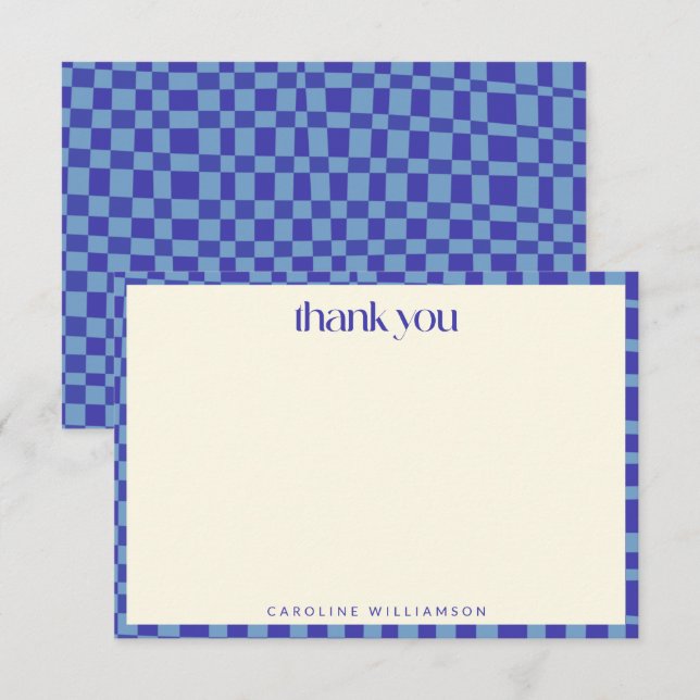 Abstrakt Checkerboard Blue Personlig Namn Tack Kort (Fram/baksida)