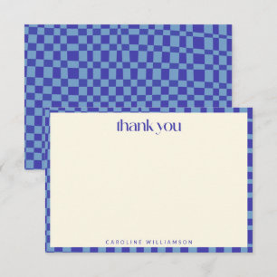 Abstrakt Checkerboard Blue Personlig Namn Tack Kort