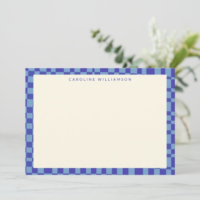 Abstrakt Checkerboard Blue Personlig Stationery Anteckningskort (Stående Fram)