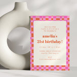 Abstrakt Checkered Art Rosa Orange 21 Birthday Inbjudningar<br><div class="desc">Abstrakt Checkered Art Rosa Orange 21:a födelsedagsinbjudan</div>