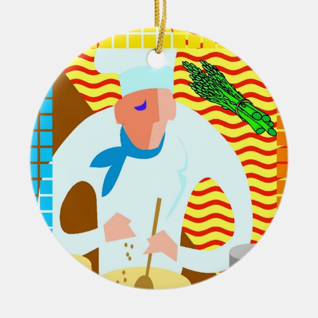 Abstrakt Chef Cooking, lägg till, redigera text Julgransprydnad Keramik (Framsidan)