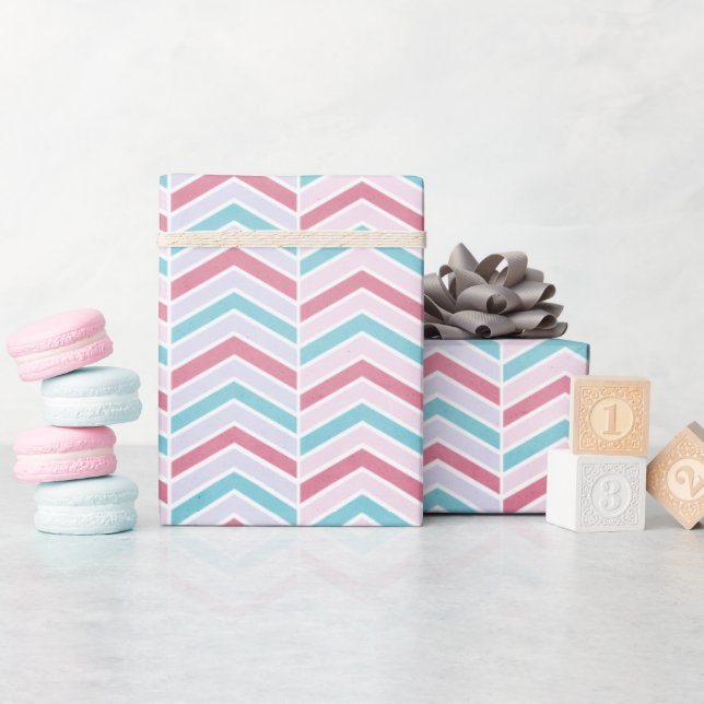Abstrakt Cherry och Blue Faded Chevron Mönster Presentpapper (Baby Shower)