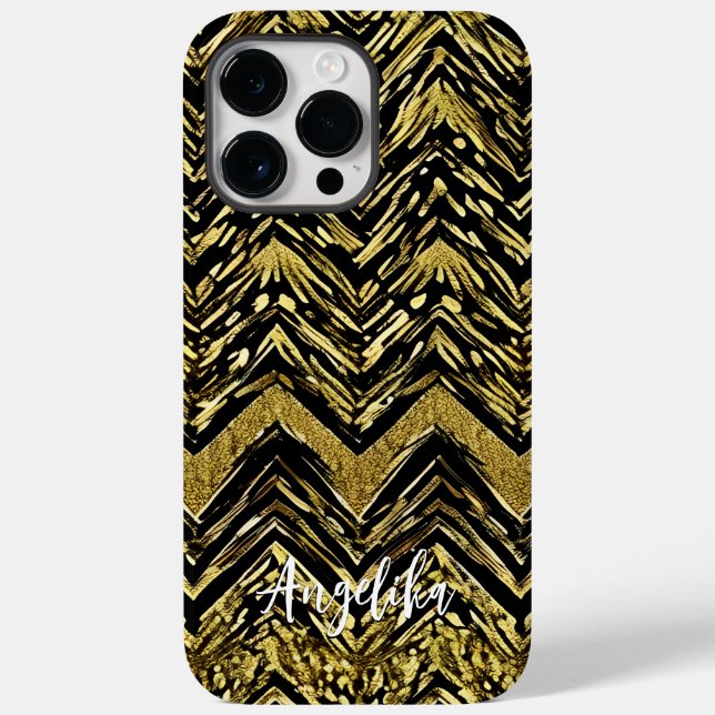 Abstrakt Chevron Guld och Black Personlig Namn (Baksida)
