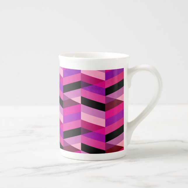 Abstrakt Chevron/Herringbone | Lila och våldsam Benporslin Mugg (Höger)