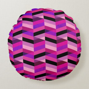 Abstrakt Chevron/Herringbone Lila och våldsam Rund Kudde