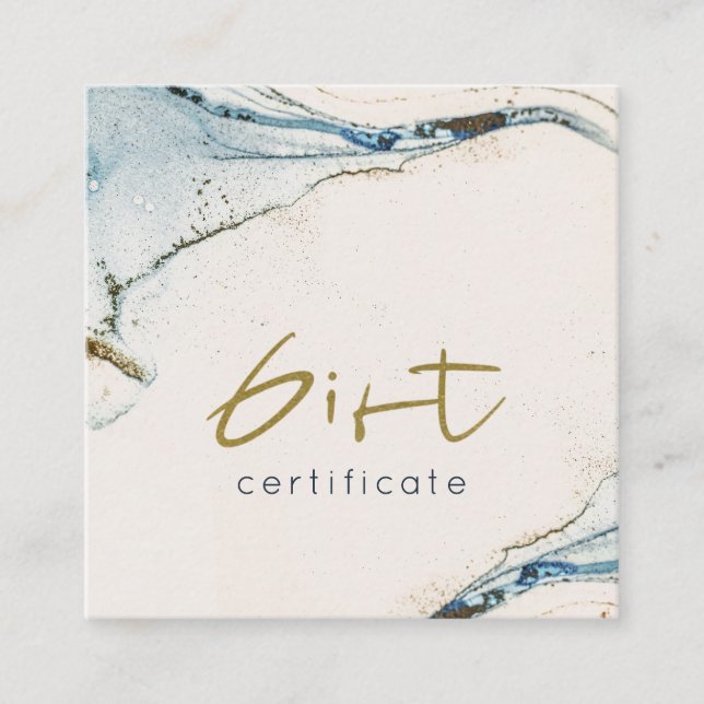 Abstrakt Chic Blue Guld Beachy Gift Certificate Fyrkantigt Visitkort (Framsida)