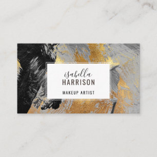 Abstrakt Chic Guld Glitter Black Brushstrokes Visitkort