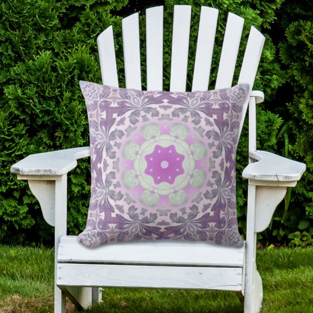 abstrakt chic mönster pastel lila Damm Utomhuskudde (abstract chic girly pattern pastel purple damask throw pillow)