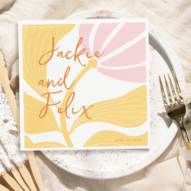 Abstrakt Chic Retro Colorful Blommigt Bröllop Pappersservett (Abstract Chic Retro Colorful Floral Wedding Napkins)