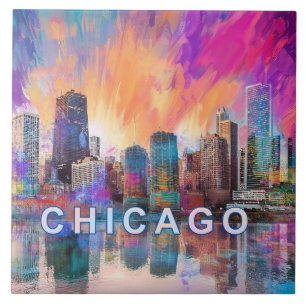 Abstrakt Chicago Skyline Art Modern Kakelplatta