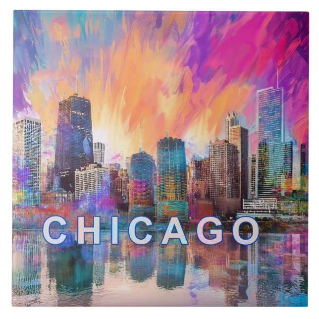 Abstrakt Chicago Skyline Art Modern Kakelplatta (Framsidan)