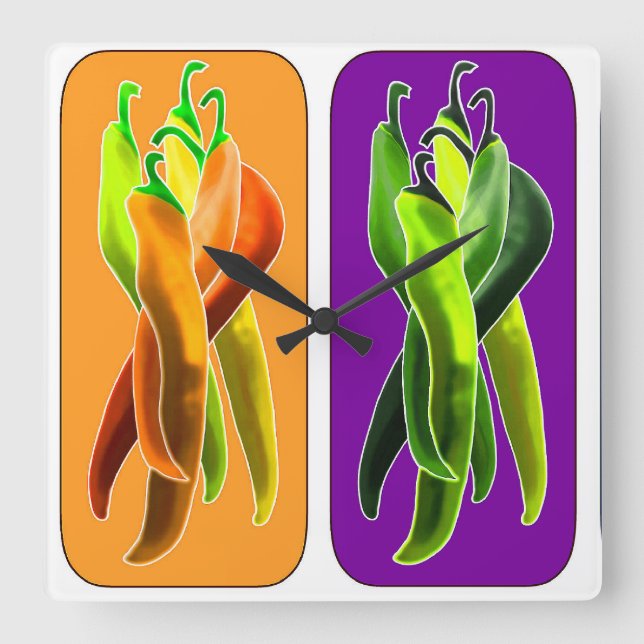 Abstrakt Chiles Wall Clock Fyrkantig Klocka (Framsida)