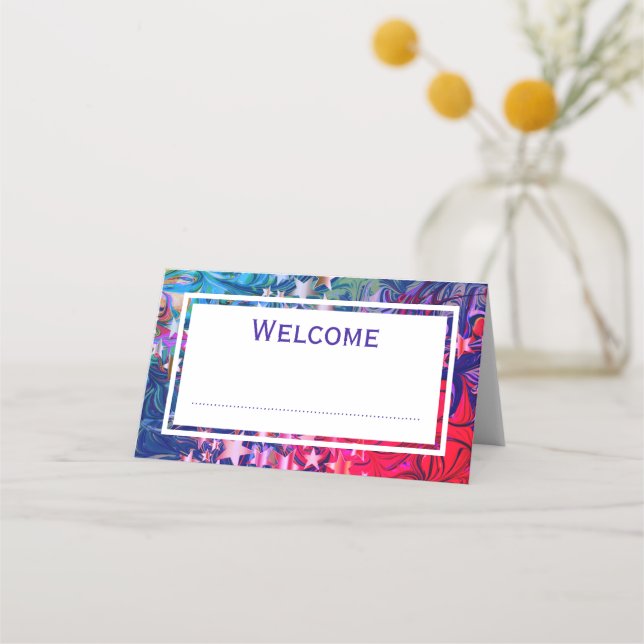 Abstrakt CHRISTMAS STARS Lila Red Lilac ANPASSNING Placeringskort (Framsida)