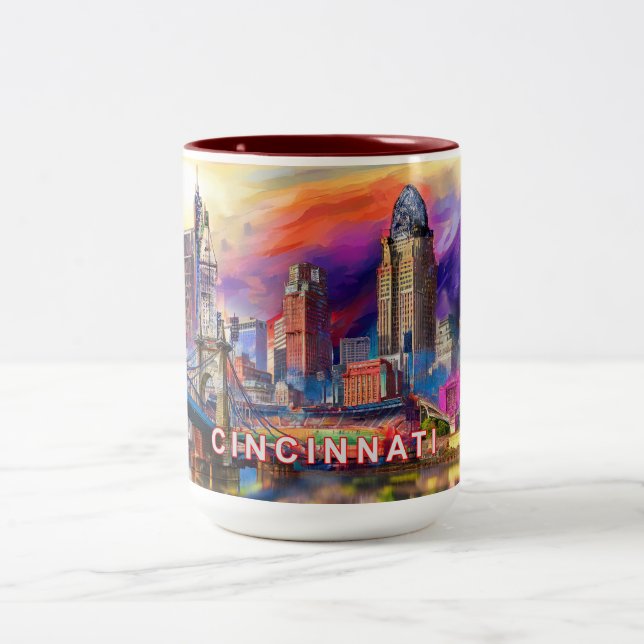 Abstrakt Cincinnati Skyline Två-Tonad Mugg (Center)