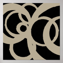 Abstrakt Circles Design Tan on Black Print Poster