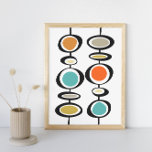 Abstrakt Circles Mid Century Modern Colorful Retro Poster<br><div class="desc">Den här fantastiska medelårhundradets moderna väggkonst har två uppsättningar av hängcirklar för abstrakten i färg av turkosblått,  två skuggor av orange,  kräm,  avokado grönt,  guld och svart. Det här blir ett färgstarkt tillägg till din hemdekoration!</div>