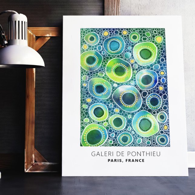 Abstrakt Circles Mönster Teal Guld Anpassade Poster (Abstract Circles in gold and teal Poster)
