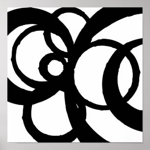 Abstrakt Cirklar Design Svart på vit utskrift Poster