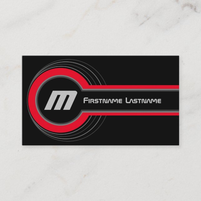 Abstrakt cirklar grått-röda skuggor elegant svart visitkort (Framsida)