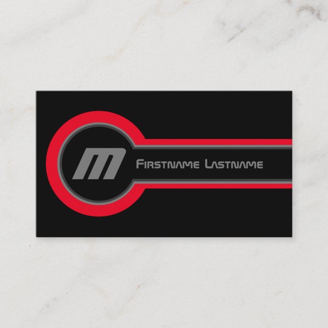 Abstrakt cirklar grått-röda skuggor elegant svart visitkort (Framsida)