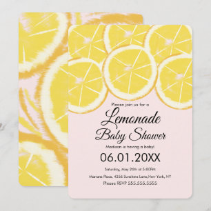 Abstrakt Citron Citrus Lemonad Rosa Bebis Shower Inbjudningar
