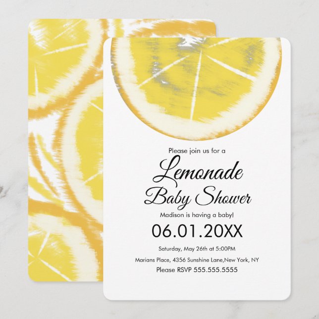 Abstrakt Citrongul Lemonad Baby Shower Inbjudningar (Fram/baksida)