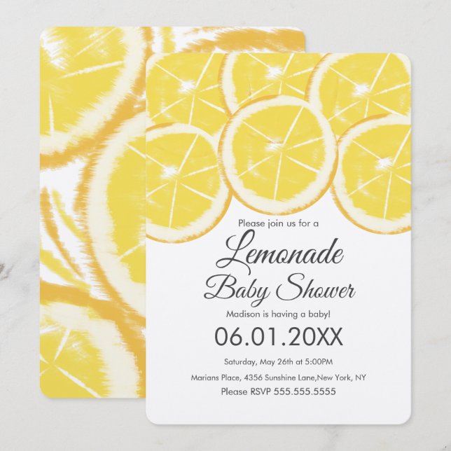 Abstrakt Citrus Lemonade Baby Shower Kraft Inbjudningar (Fram/baksida)