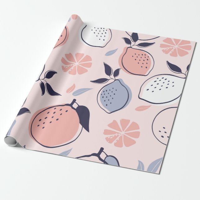 Abstrakt Citrus Mönster i Lemon och Orangar i Pa Presentpapper (Utrullad)