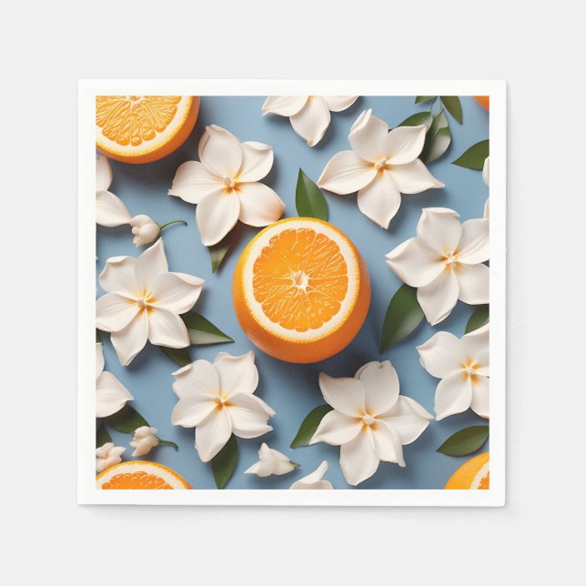 Abstrakt Citrus Orange and Flowers Pappersservett (Framsidan)