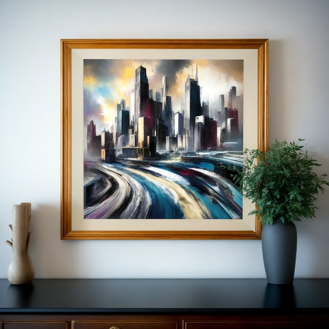 Abstrakt City Byggnad Hard Pastel Teckning IV Poster (Skapare uppladdad)