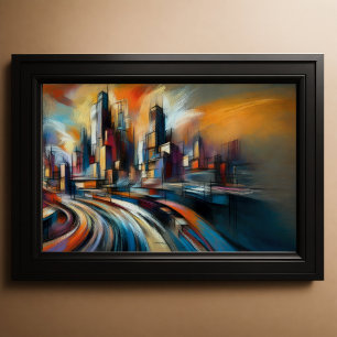 Abstrakt City Byggnad Hard Pastel Teckning Poster