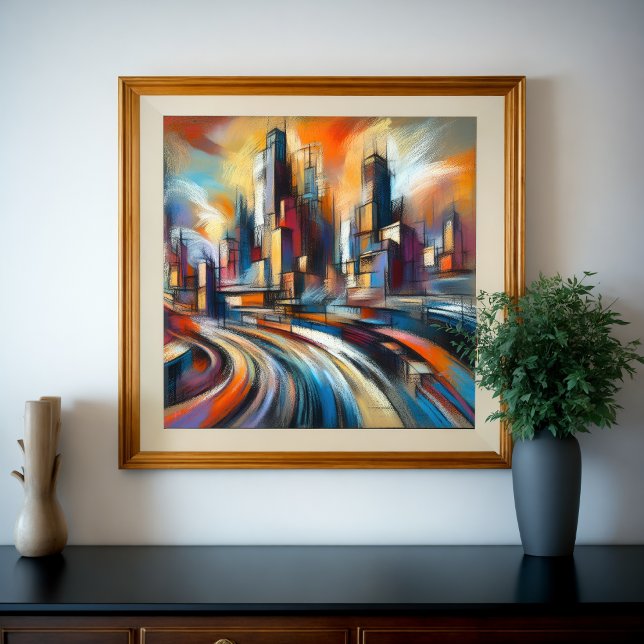 Abstrakt City Byggnad Hard Pastel Teckning VI Poster (Skapare uppladdad)