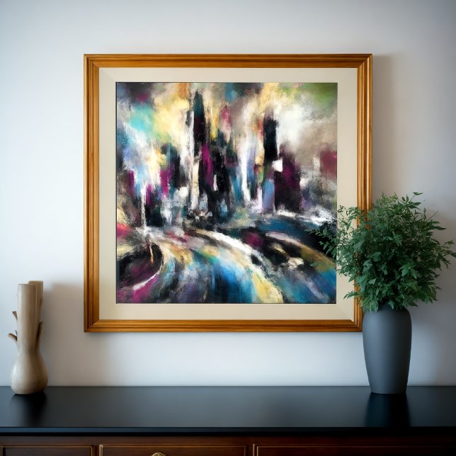 Abstrakt City Byggnad Hard Pastel Teckning VII Poster (Skapare uppladdad)