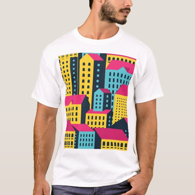 Abstrakt City Byggnad liggande Vintage T Shirt (Framsida)