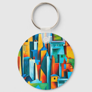 Abstrakt Cityscape Byggnad Skyscrapers Art Magn Nyckelring