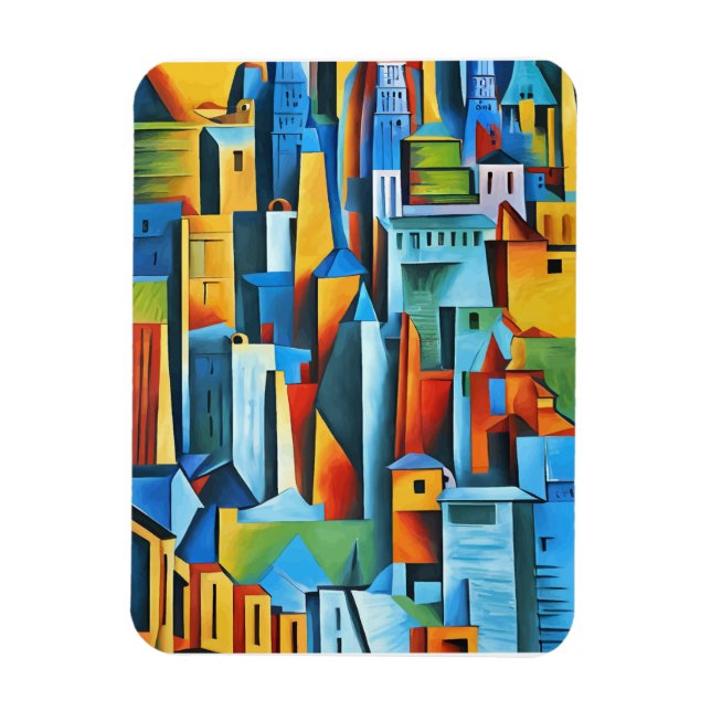 Abstrakt Cityscape Byggnad Skyscrapers Art Magnet (Vertikal)