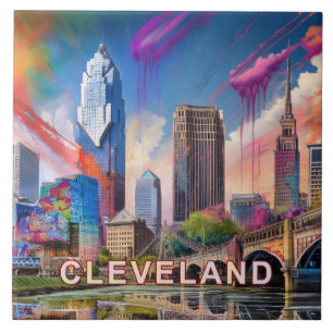 Abstrakt Cleveland Skyline Art Modern City Kakelplatta