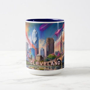 Abstrakt Cleveland Skyline Två-Tonad Mugg