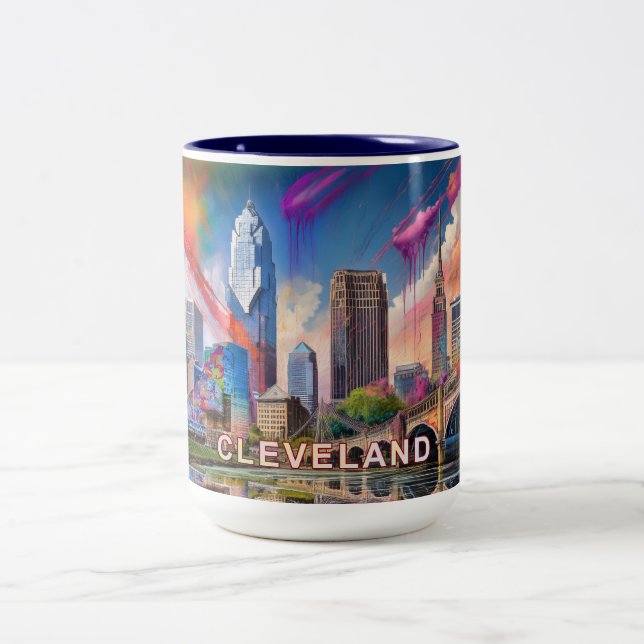 Abstrakt Cleveland Skyline Två-Tonad Mugg (Center)