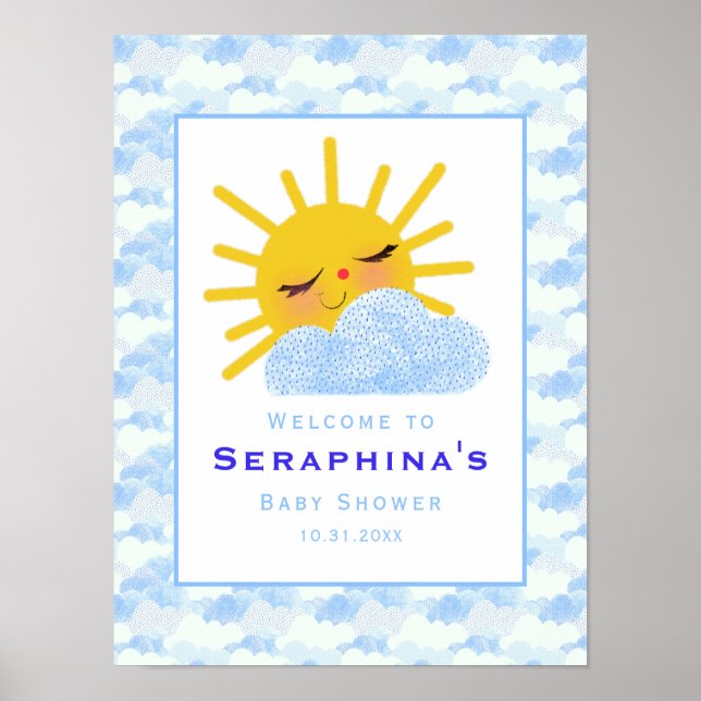 Abstrakt Cloud Mönster Sunshine Baby Shower Poster (Framsidan)