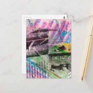 abstrakt collage arkitektur och ord vykort