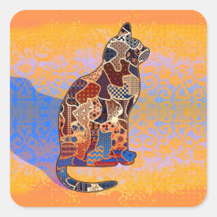 Abstrakt Collage Clarice Cat ID103 Fyrkantigt Klistermärke