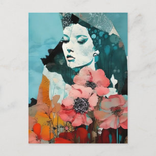 Abstrakt Collage for Woman and Flowers Vykort