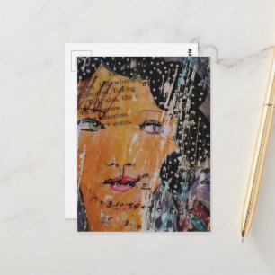 abstrakt collage med ansiktsutbildande spel ord vykort