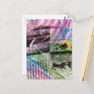 abstrakt collagearkitektur och ord vykort