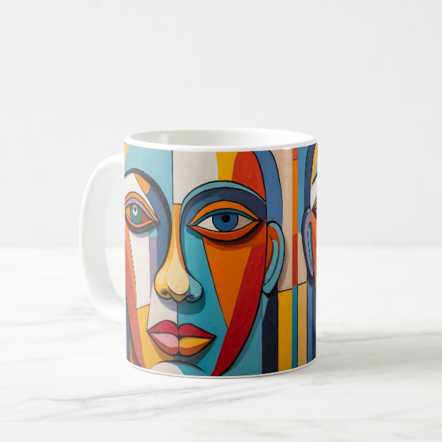 Abstrakt Colorful Ansikte Art Kaffemugg (Framsida vänster)