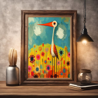 Abstrakt Colorful Bird Vibrant Färg Nursery Poster