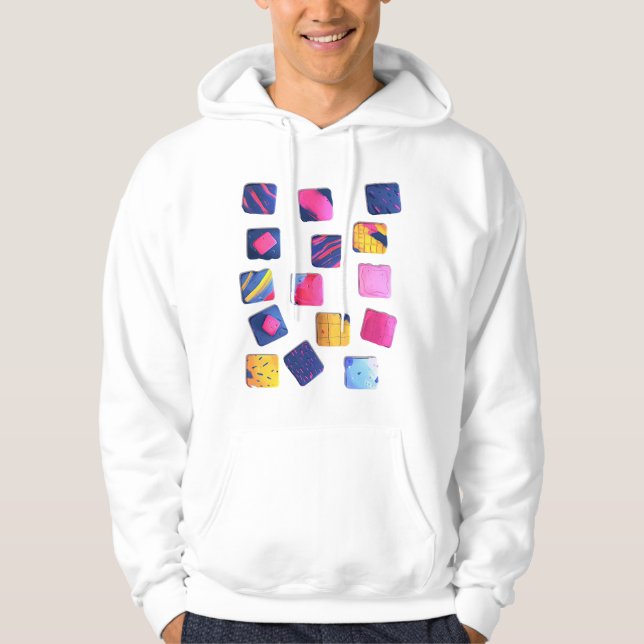 Abstrakt Colorful Blocks Mönster Hoodie (Framsida)