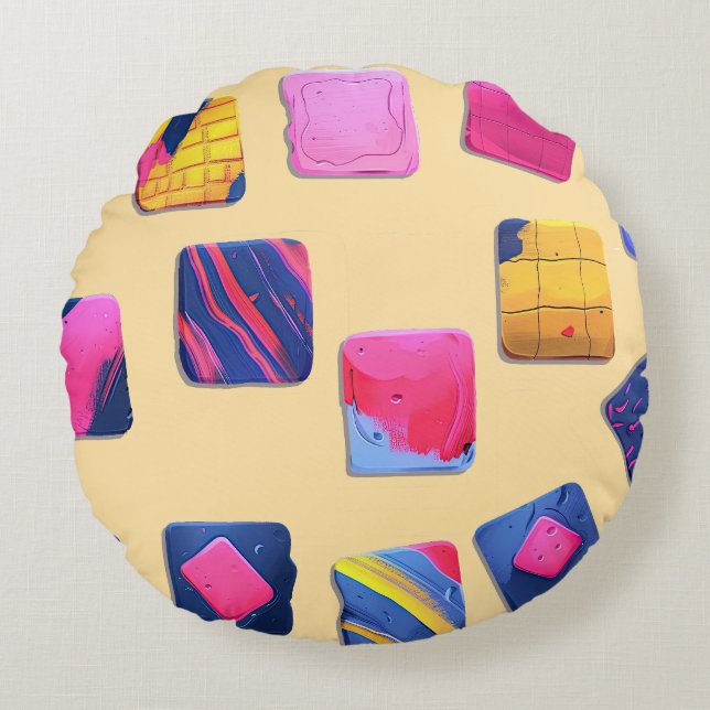 Abstrakt Colorful Blocks Mönster Rund Kudde (Framsidan)